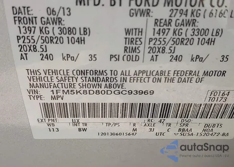 2013 Ford Explorer Xlt из США, поврежденный, VIN 1FM5K8D80DGC93969